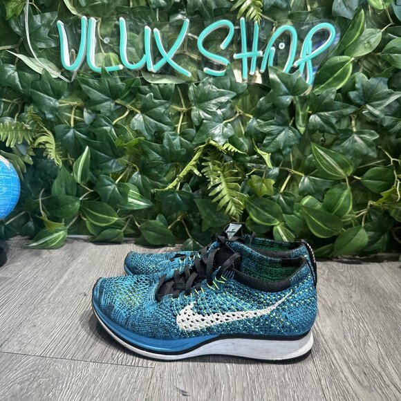 Nike Flyknit Racer Men 4.5/ 6 Women Running Shoes Blue Cactus 526628-402 - Picture 4 of 9